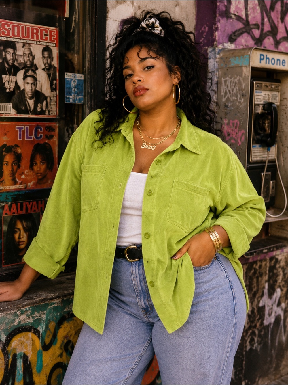 Avenue Classic Oversized Button-Up Jacket in Lime Green